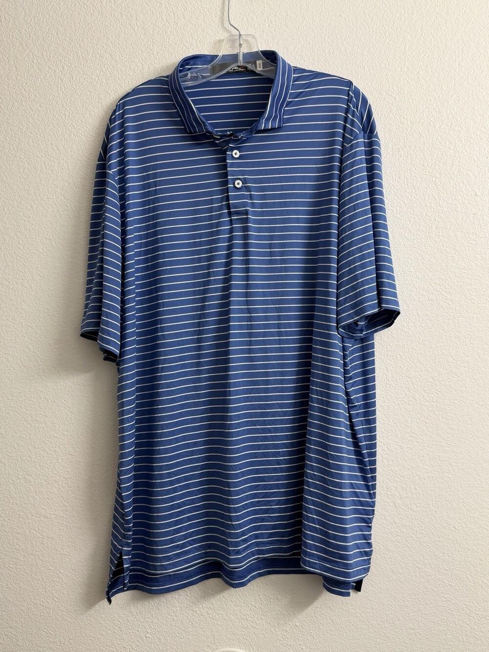 RLX Polo Shirt Mens XXL Blue White Stripe Golf Performance Stretch Ralph Lauren